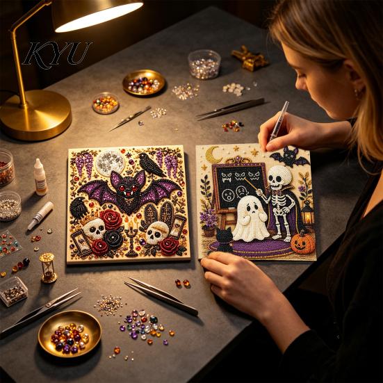 Faux Pearl Painting Kit Halloween Kit, DIY Witchcraft Art 3D Artistic Bead Mosaic Wall Craft for Adults Beginners, Handmade Holiday Decor Creative