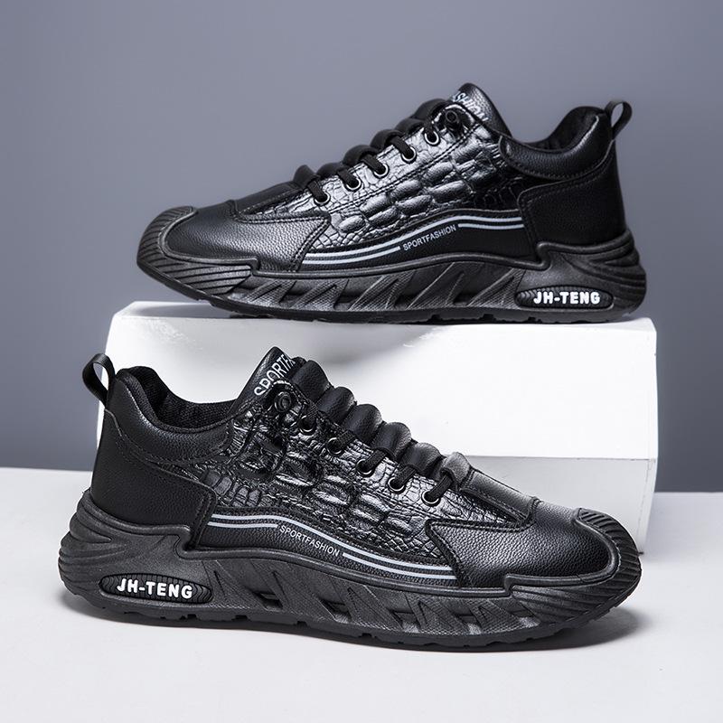 Одинарные хлопковые мужские туфли большого размера повседневные мужские на шнуровке модные с крокодиловым узором на мягкой подошве спортивные туфли
