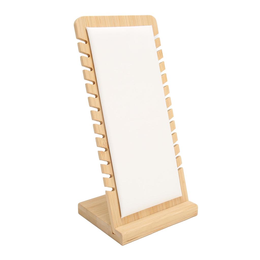 12 Slot Bamboo Necklace Display Stand White PU Panel Vertical Freestanding Jewelry Display Holder