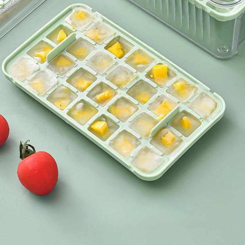 Форма для кубиков льда Ice Box с одной кнопкой, с крышкой и коробкой. Многофункциональная форма для приготовления льда. Бытовая форма для хранения пищевого льда.
