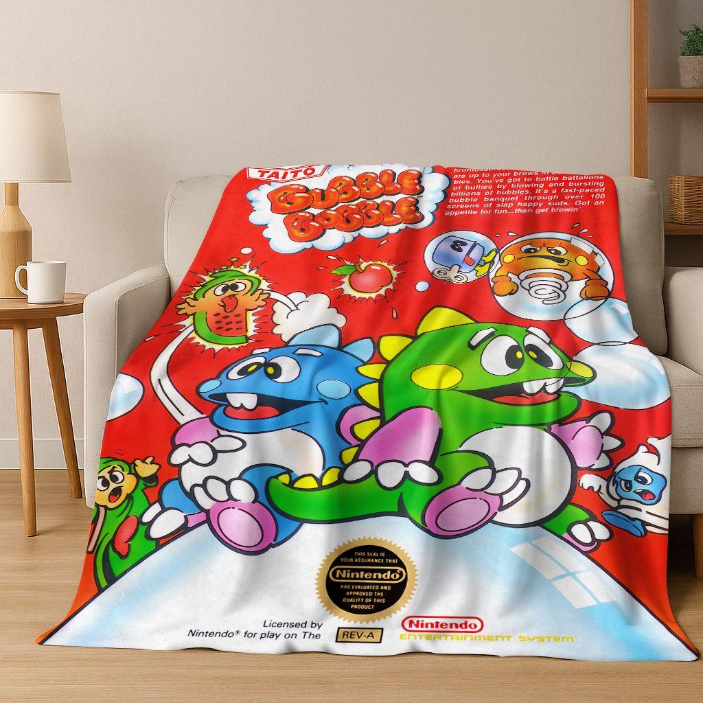 3D Retro Game Bubble Bobble Cartoon Flannel Blanket,Cozy Soft Throw Blanket for Home Bedroom Bed Sofa Picnic Cover Gift Kids