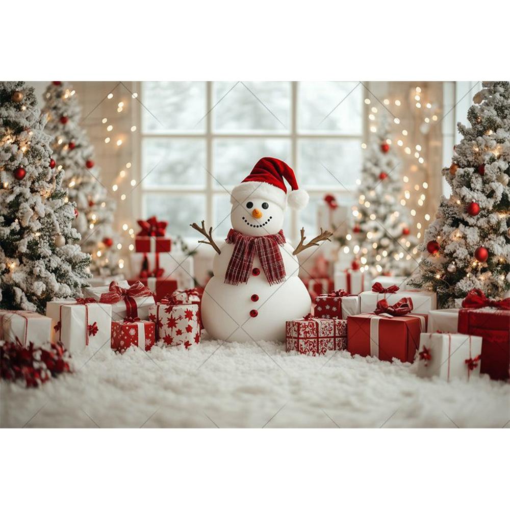 Winter Snowman Christmas Photography Backdrop White Wall Xmas Tree Bells Kids Family Party Decor Photo Photographic Background
