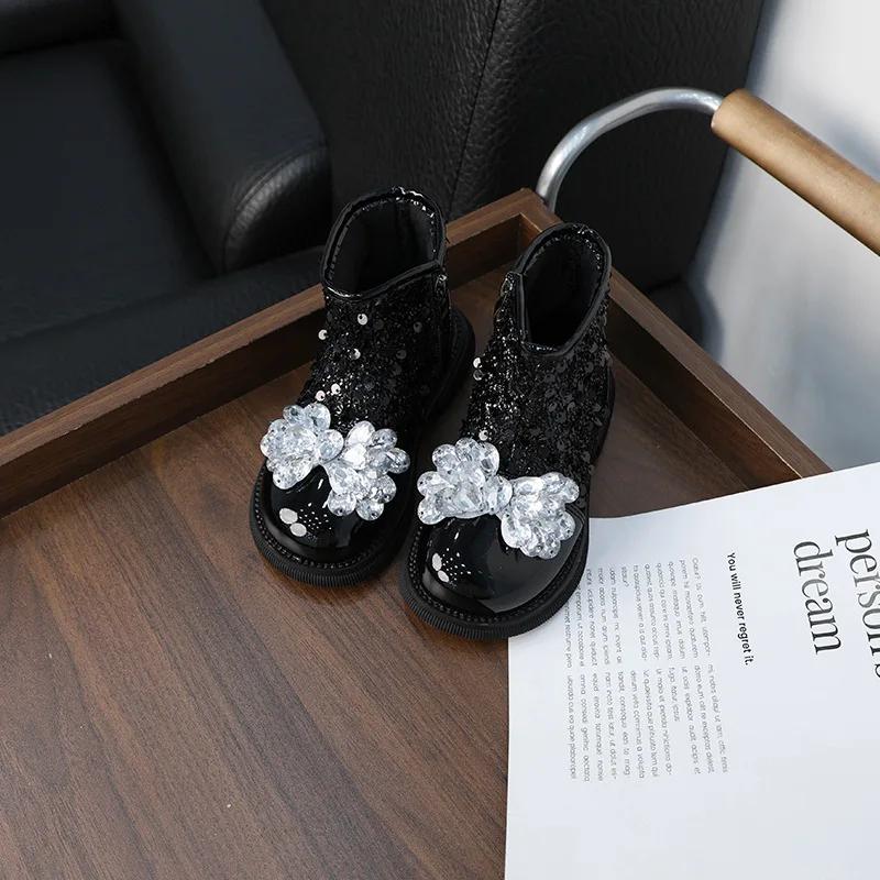 Luxury Girl's Ankle Boot Sequins Elegant Children's Causal Boots Fashion Spring Autumn Kids Short Princess Boots New Versatile