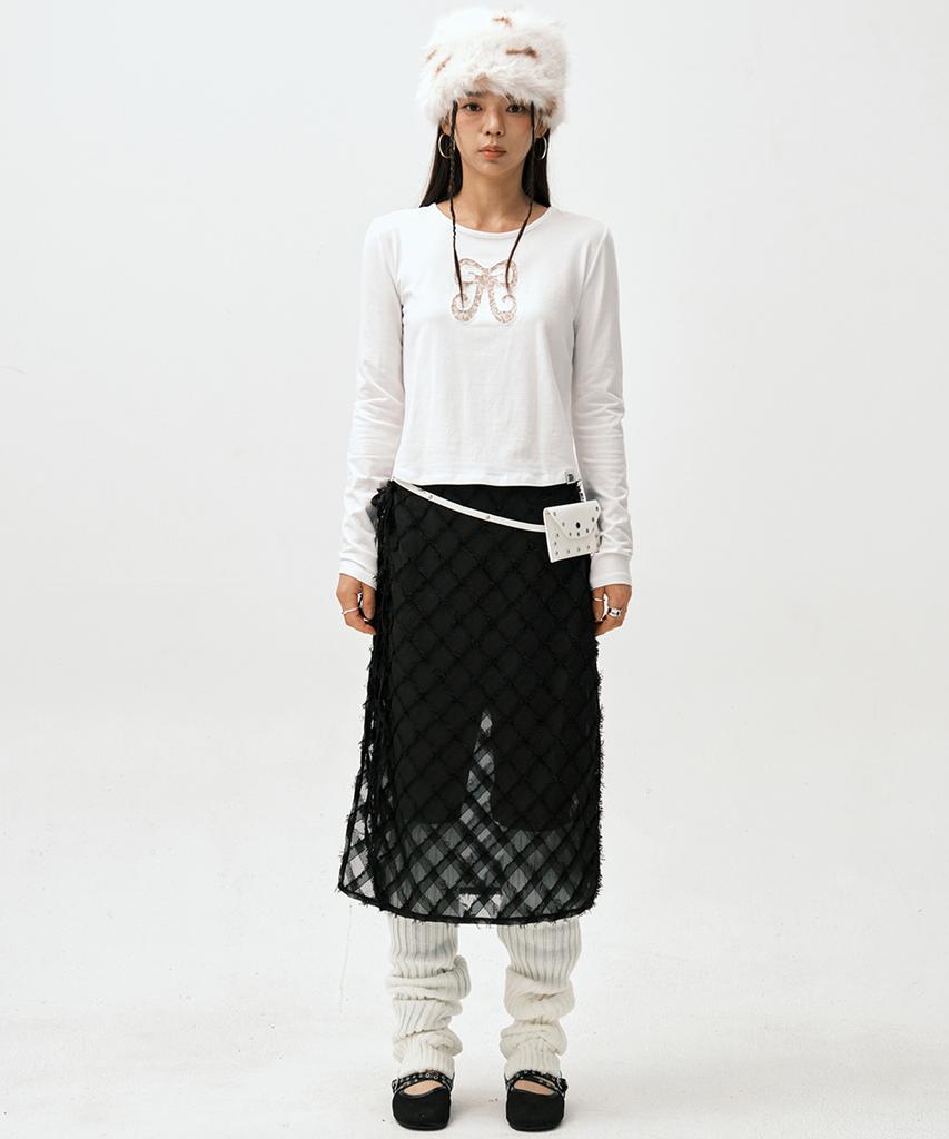 Юбка-брюки в клетку с бахромой Soleubi (набор) / Черный