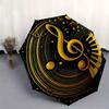 Golden Music Notes Vinyl Record Art Print Umbrella, Cute Umbrella with Cute Design, Portable 3-Fold Compact Umbrella for Men & Women, Valentine's Day