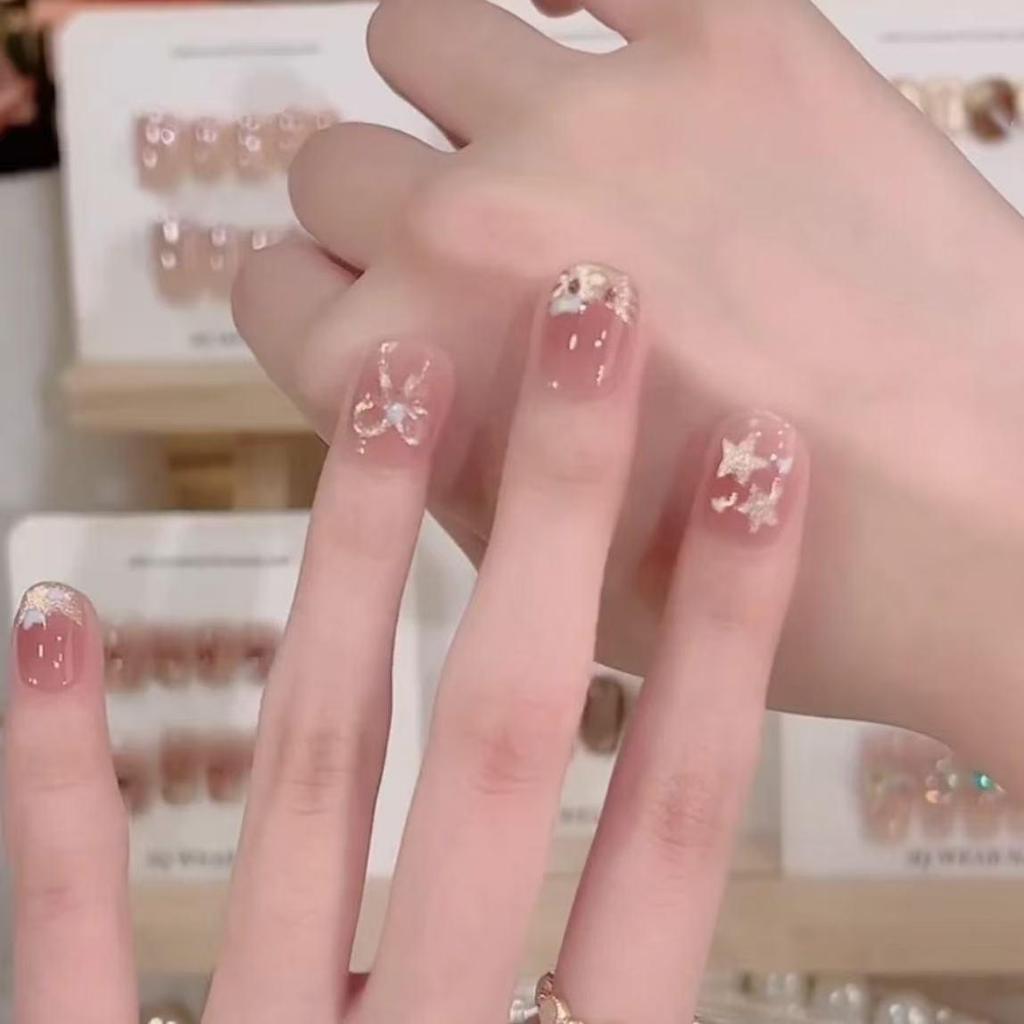 Розовый Бант-Сердечко Французский Кот Ногти: Милые, осветляющие накладные ногти для студентов