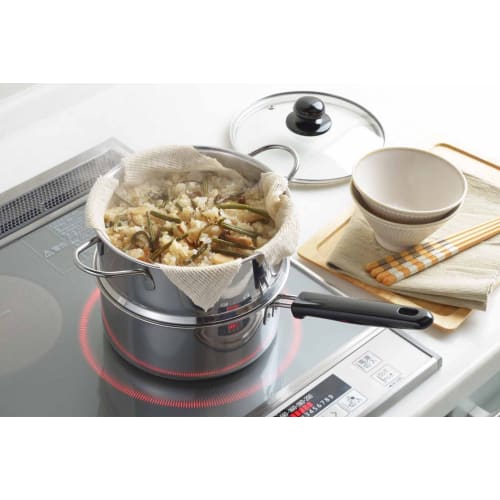 Yoshikawa SJ3357 Stainless Steel Two-Tier Steamer, 18cm, for Steamed Food, Gas and Induction Compatible