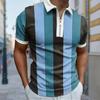 Casual Lapel T-shirt Young Men's Fashion Zipper T-shirt Short Sleeve T-shirt Men's Color Blocked Vertical Stripes Print T Shirt