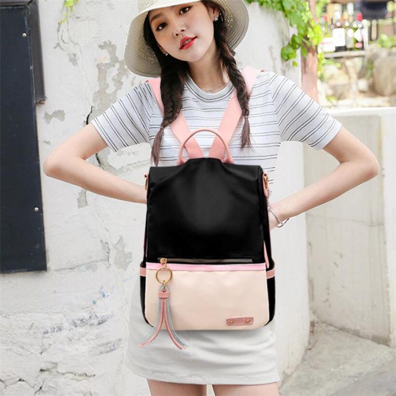 Yogodlns Women Girl's Patchwork Contrast Color Nylon Backpack Travel School Bag Shoulder Bag Rucksack Bookbag New