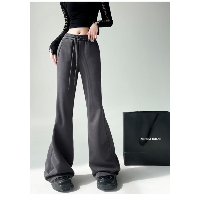 Элегантные женские повседневные брюки-клеш с широкими штанинами, новые модные свободные прямые брюки с высокой талией, женские однотонные простые офисные брюки со шнурком 2344