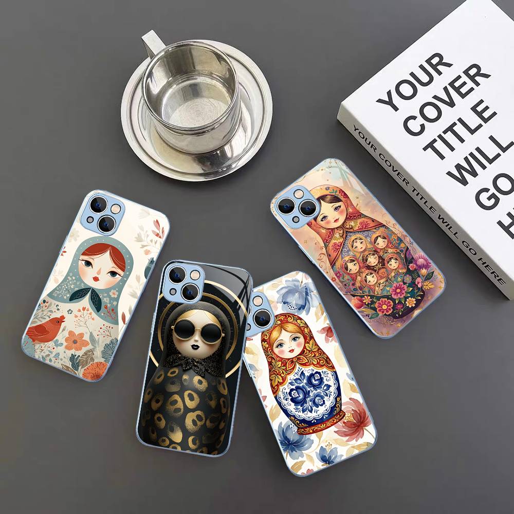 Классическая Матрешка Чехол из Закаленного Стекла для IPhone 14 13 12 Mini 11 Pro XS Max X XR 14 Plus