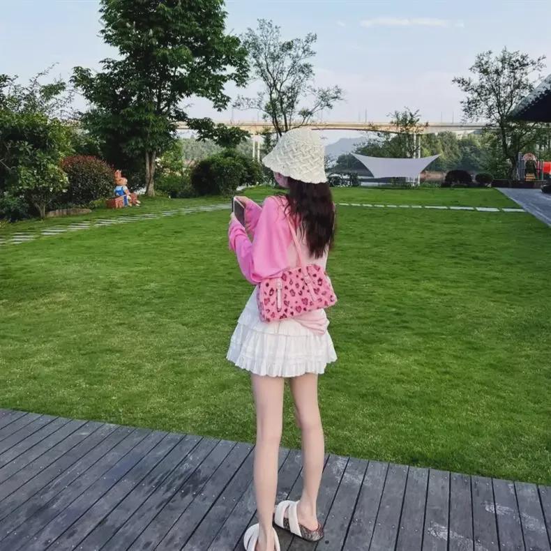 Новая плюшевая сумка через плечо с розовым леопардовым принтом 2024 года для женщин