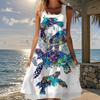 Women's Rose Flower Fake Two-piece Colorful Sea Turtles Printed Sleeveless Round Neck Dress Loose Soft and Comfortable Plus Size Dress