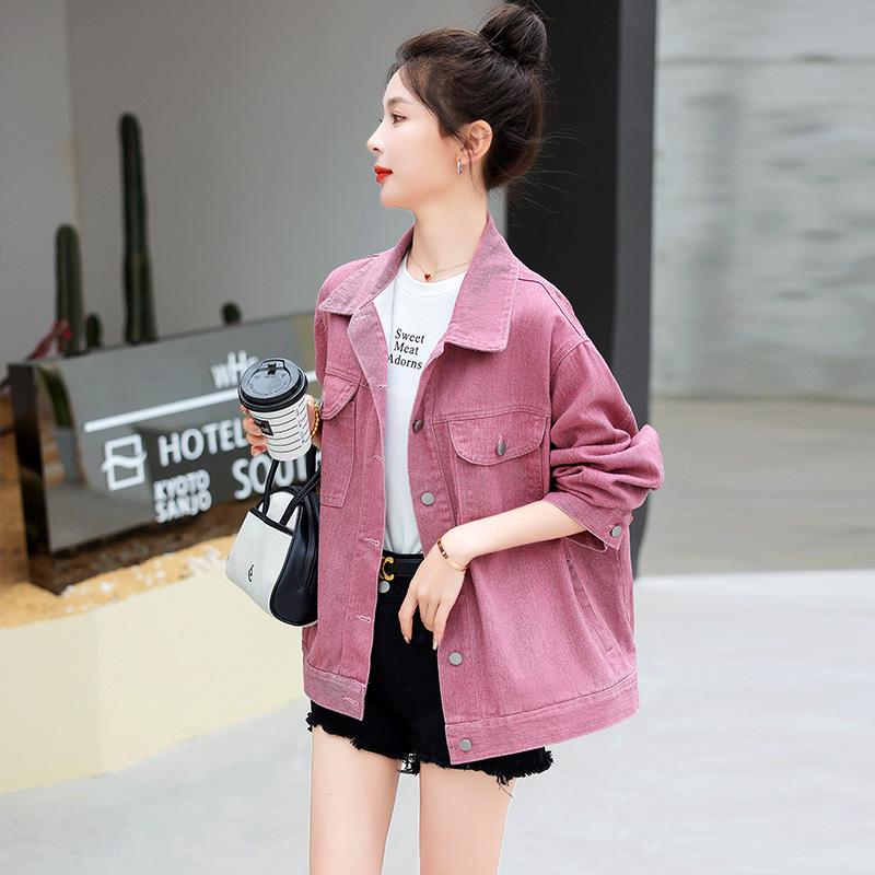 Women’s Casual Pink Denim Jacket - Autumn 2023 Loose Fit, Age-Reducing Style