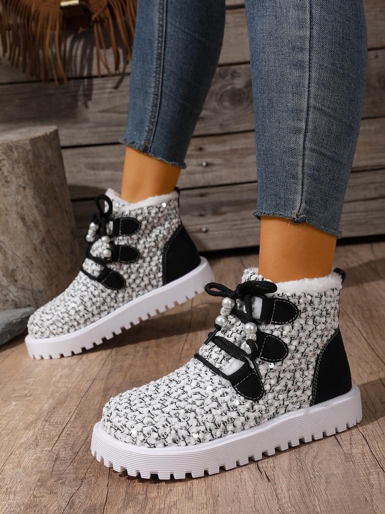 Женские зимние ботинки на шнуровке широкой полноты, плюшевая подкладка, высокий верх, теплая флисовая обувь до щиколотки для женщин