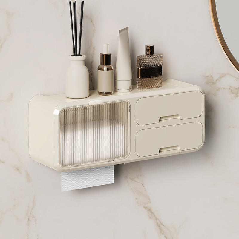 Bathroom Tissue Box Face Towel Storage Box Waterproof Wall Mounted Non Perforated Clean Face Towel Makeup Cotton Storage Rack