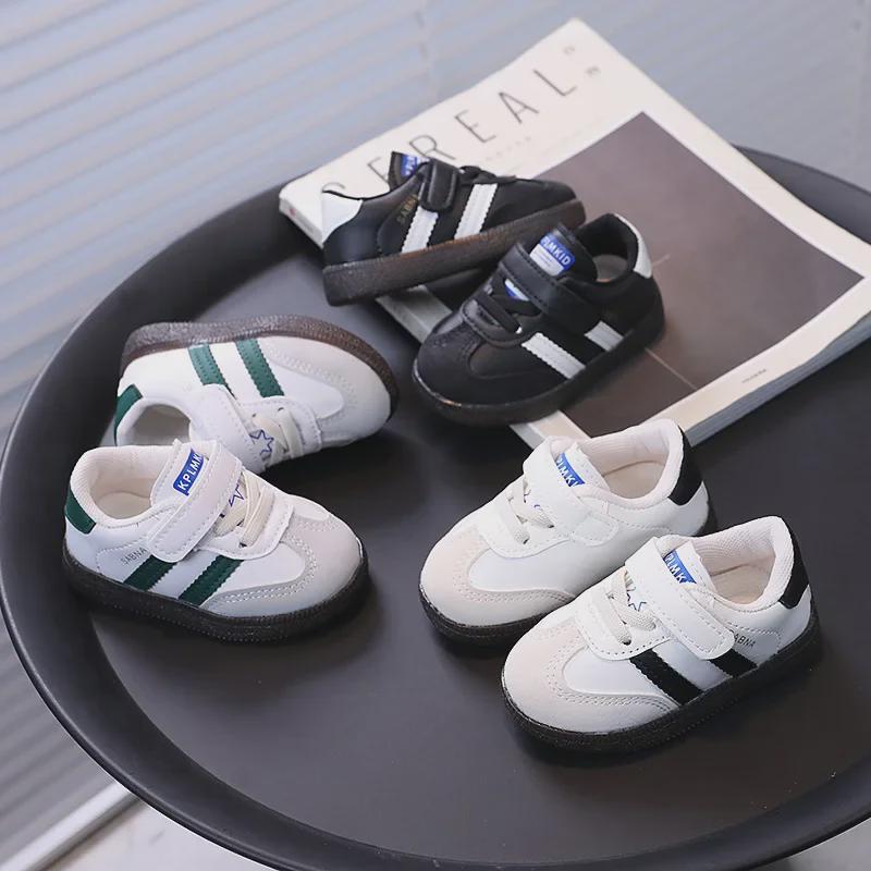 2024 Spring/Autumn Toddler Shoes for Boys & Girls (1-2 Years) - Leather, Sporty Small White Sneakers