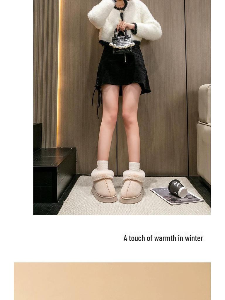 Ботинки Furry High-Top на толстой подошве из хлопка: Теплая, нескользящая обувь для дома и улицы на осень и зиму