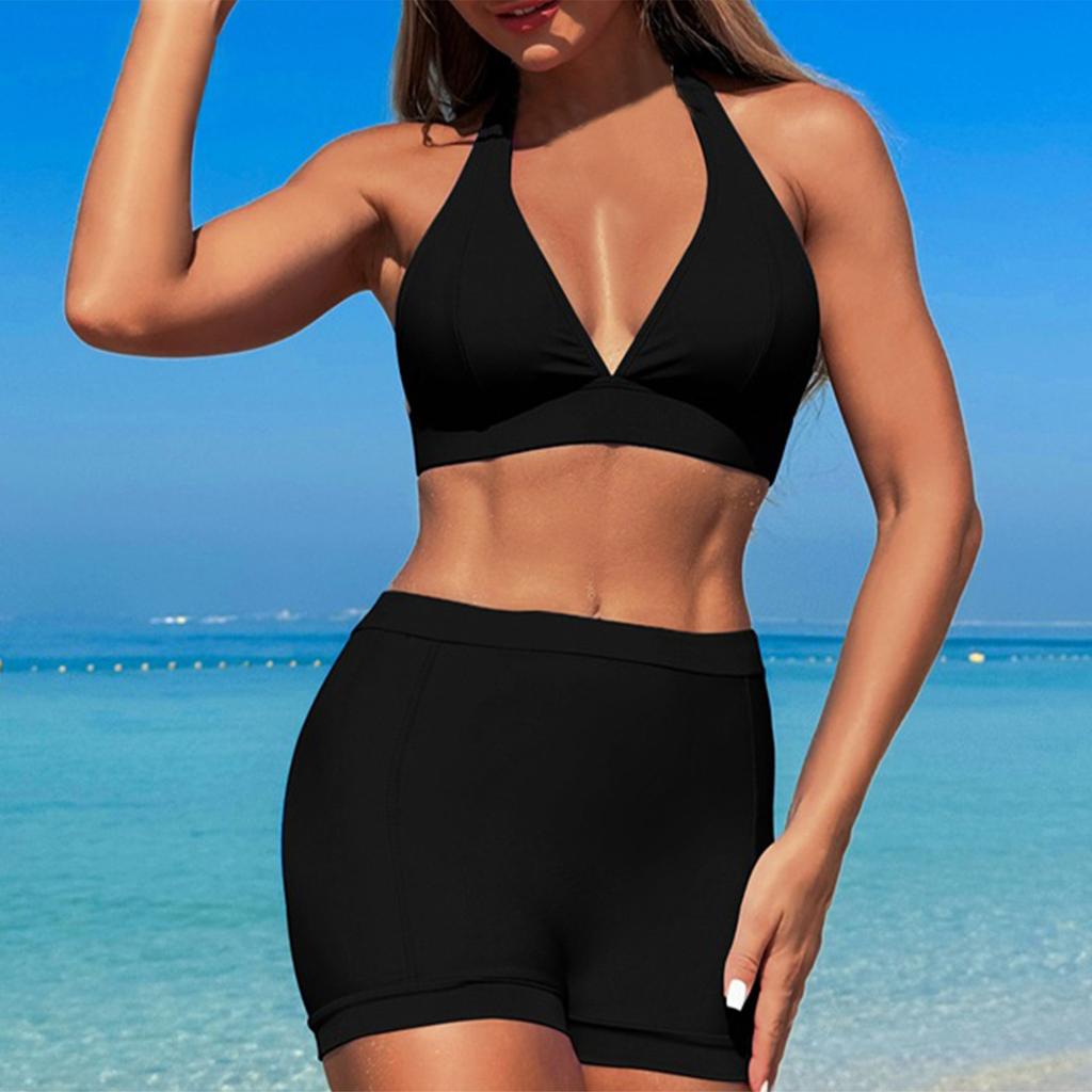 Женский сексуальный купальник из двух частей, бикини, купальник с бретельками сзади и стальной скобой для груди