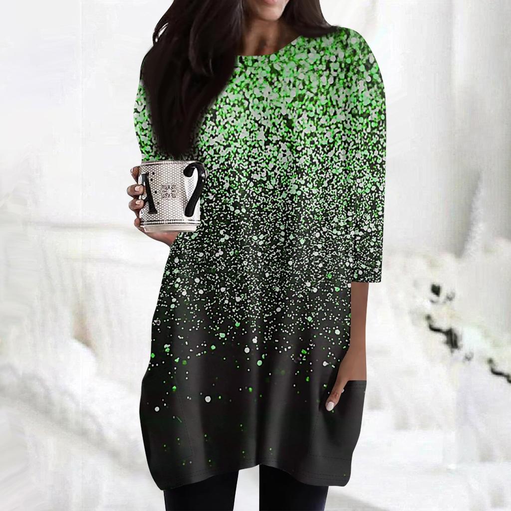 Женские повседневные рубашки с рукавами 3/4, модные туники с принтом, топы с карманами