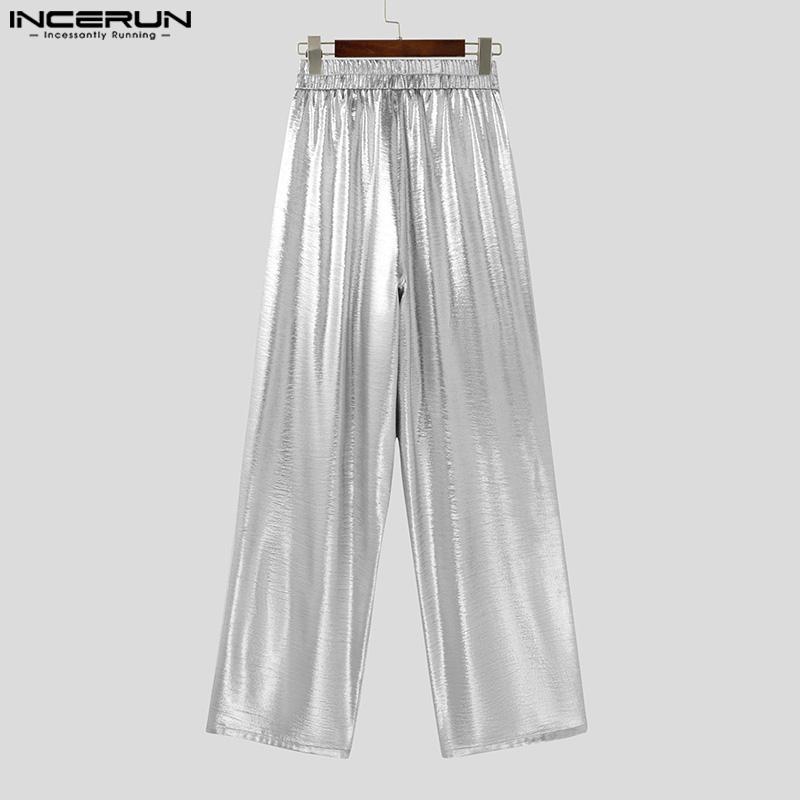 INCERUN Men Elastic Waist Glitter Long Pants Netyarn Patchwork Trousers
