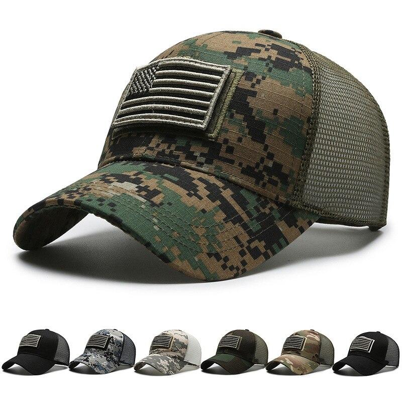 American Flag Camouflage Sticker Embroidered Baseball Cap Net Hat Men Outdoor Velcro Cap