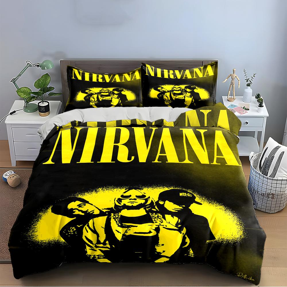 Nirvana Band Black & Yellow Bedding Set Bedding set (1 duvet cover, 2 pillowcases, duvet not included)