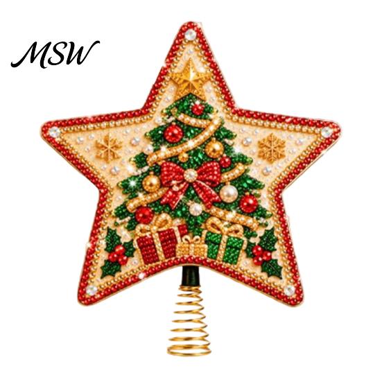 Creative Holiday Gift Ideas DIY Christmas Tree Topper Star Kit with Faux Pearl & Rhinestone Materials, Santa Snowman Reindeer Festive Home Ornament