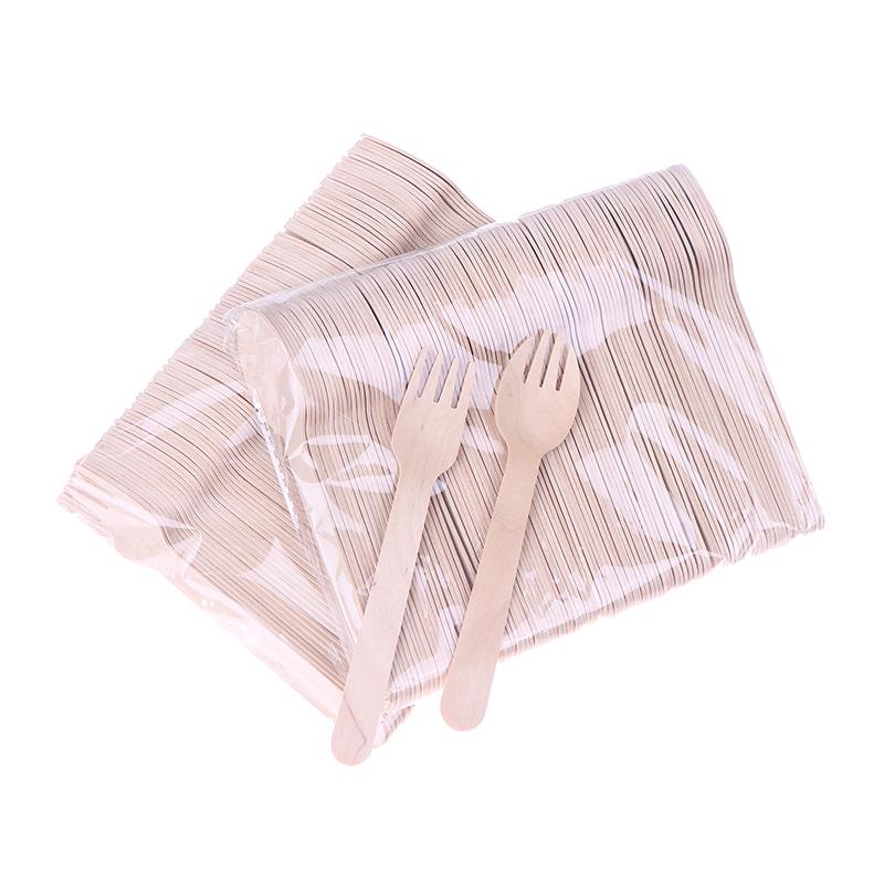 100 шт. Одноразовые деревянные столовые приборы Вилки/Ложки/Ножи Нож Принадлежности для вечеринок Кухонная утварь Десертная посуда Набор для упаковки