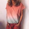 Women's Fashion Casual Short Sleeve Gradient Print Round Neck Top