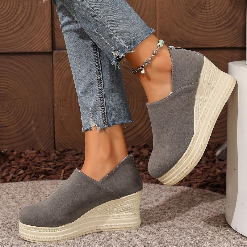 Женские элегантные туфли-слипоны на массивной танкетке, молния сзади, платформа, имитация джутовой подошвы, дышащие, черные, всесезонные, повседневные, нарядные