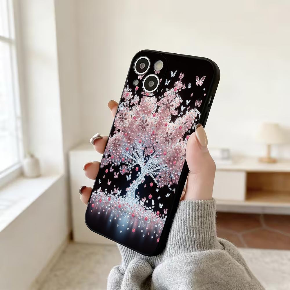 Креативный чехол для телефона с узором в виде розового дерева, подходит для iPhone 17 16 15 14 13 12 11 Pro/Max/Plus, противоударный, матовый, мягкий чехол