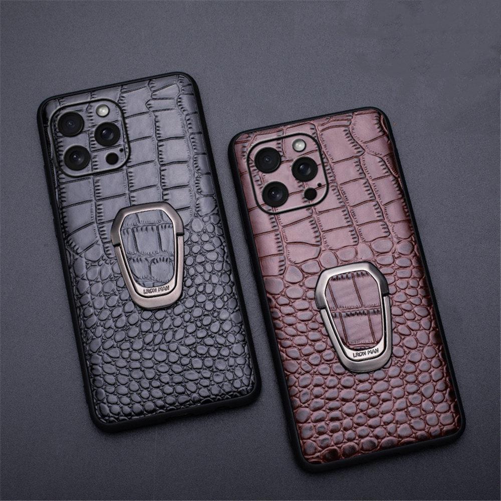 Оригинальный кожаный чехол-крокодил для IPhone 13 14 15 16 17 Pro Max с кольцом-держателем