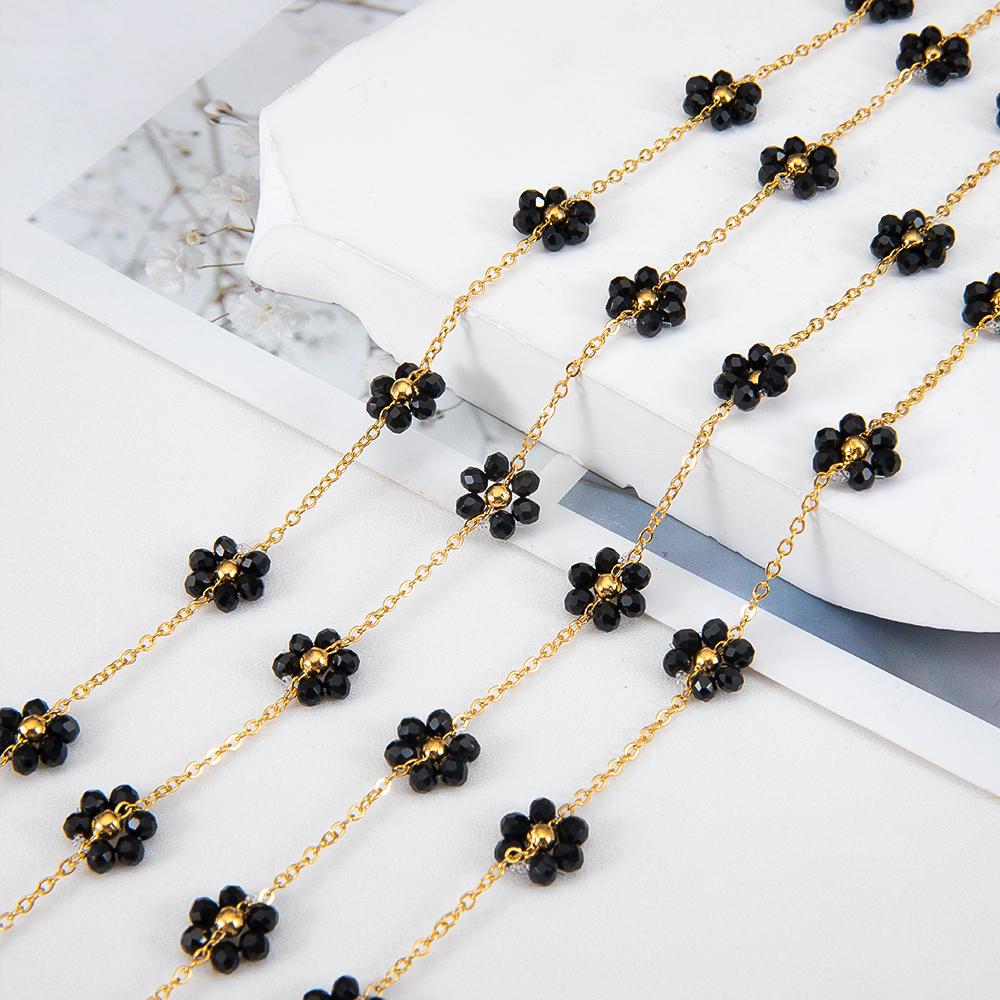 2Meters 1Meter Stainless Steel Black Crystal Flower Chains Natural Stone Beaded Chains for Necklace Earrings DIY Jewelry Making