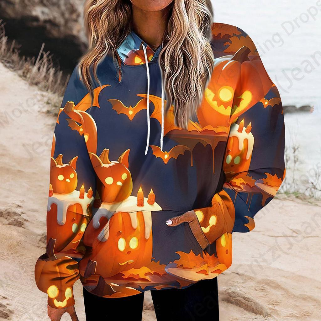 Happy Halloween 3D Print Hoodie Women Fashion Oversize Hoodies Women Sweats Halloween Hoodie Sweatshirt Women Sports Suits Coat