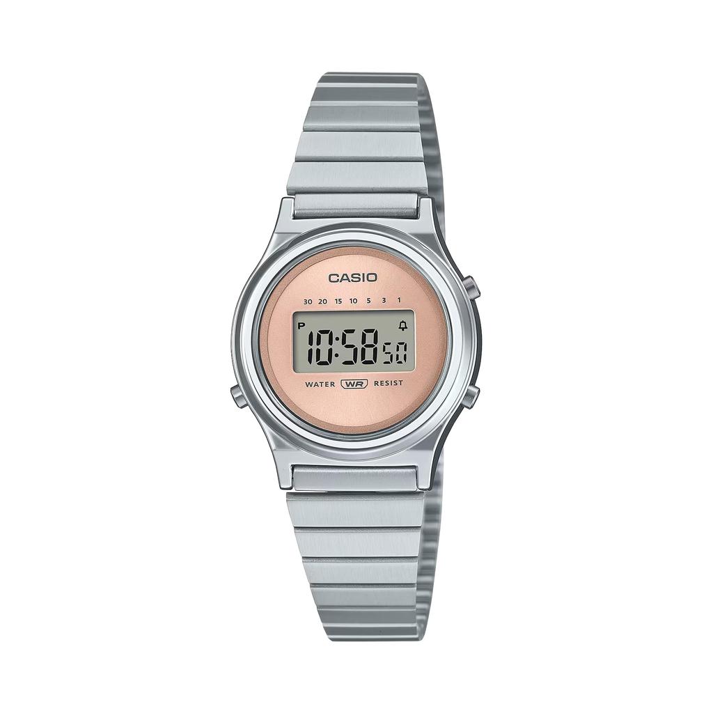 Casio Стандартные Женские Цифровые Кварцевые Часы CLASSIC - Смола, Нержавеющая Сталь, Металл, Серебристый, Лососево-Розовый - LA700WE-4A