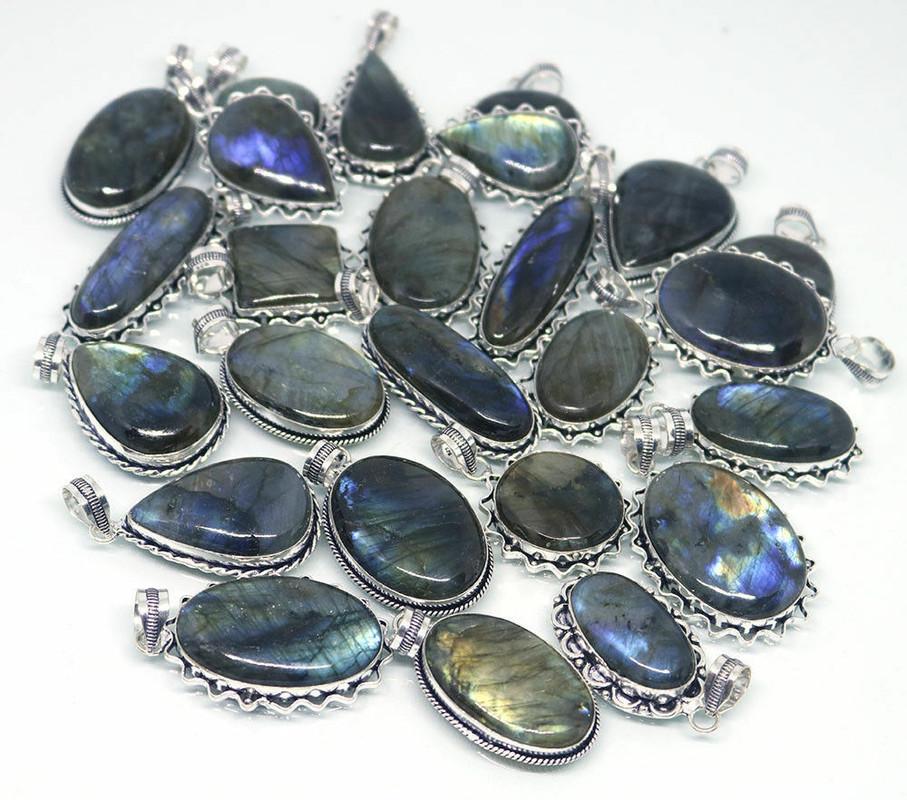 Labradorite Gemstone 925 Sterling Silver Plated Handmade 5 PCs Fancy Pendants Jewelry SEN-43