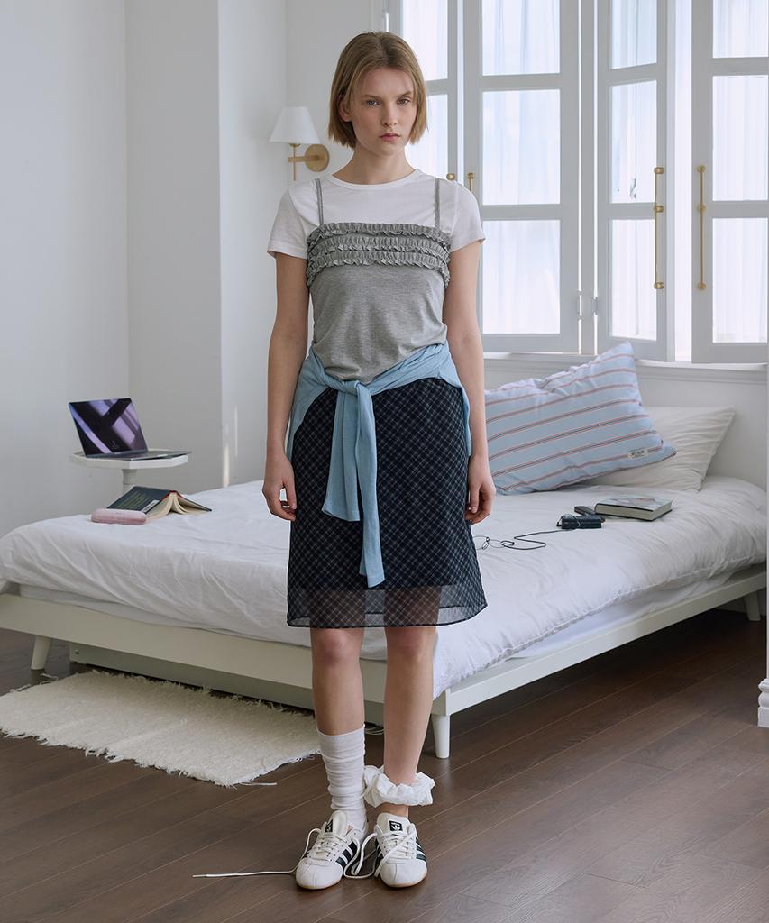 After Hours Chiffon Midi Skirt (Black-Check)