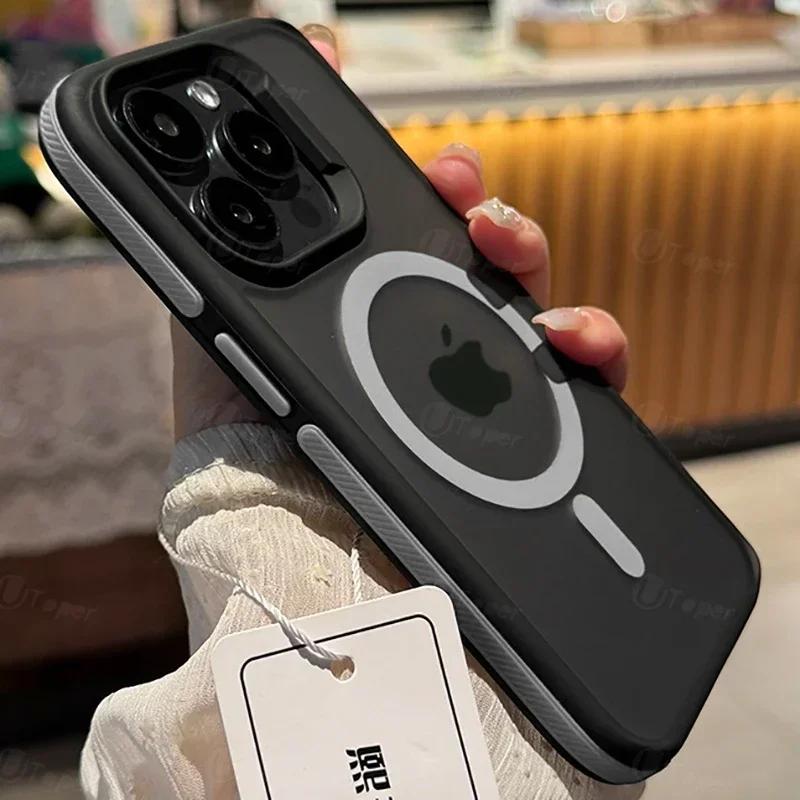Двухцветный Матовый Матовый Магнитный Чехол Для Телефона Для iPhone 17 16 15 14 Plus 13 12 11 Pro Max Полупрозрачный Ударопрочный Жесткий Чехол