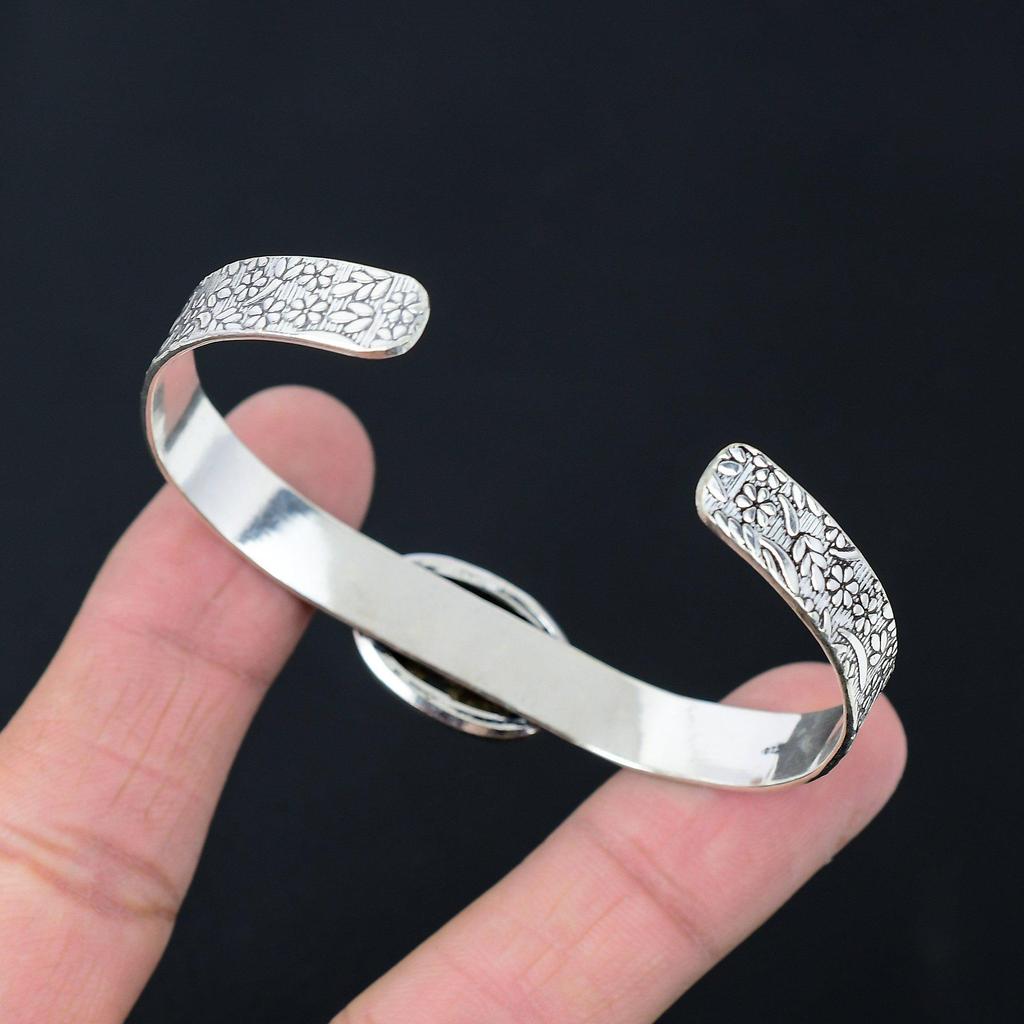 Серебро 925 пробы Овальный Бронзит Драгоценный камень День рождения Юбилей Свадьба Браслет-бенгл