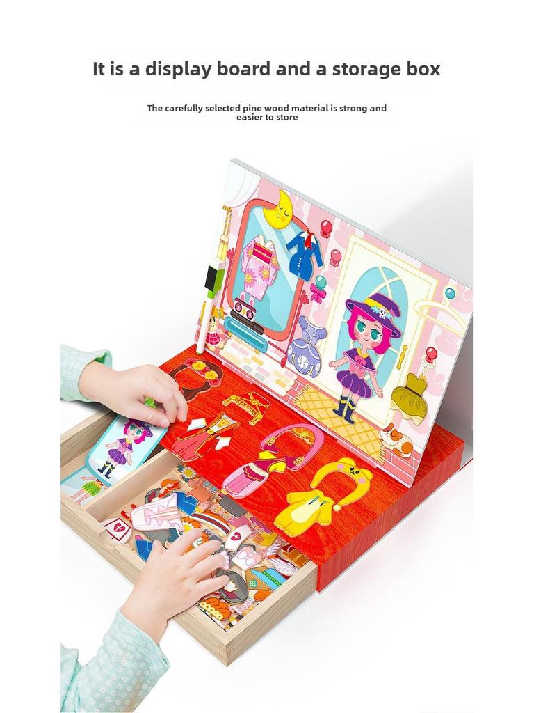 Magnetic Wooden Dress-Up Puzzle Drawing Board for Kids