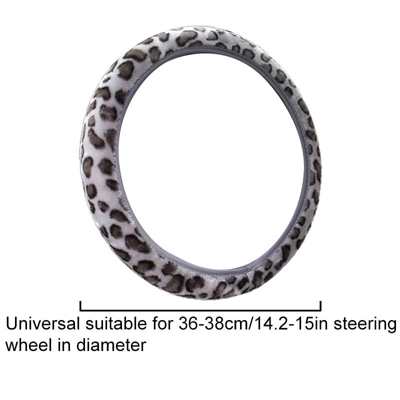 1Pc Auto Fluffy Winter Universal Leopard Print Gray Interior Accessories Car Steering Wheel Cover