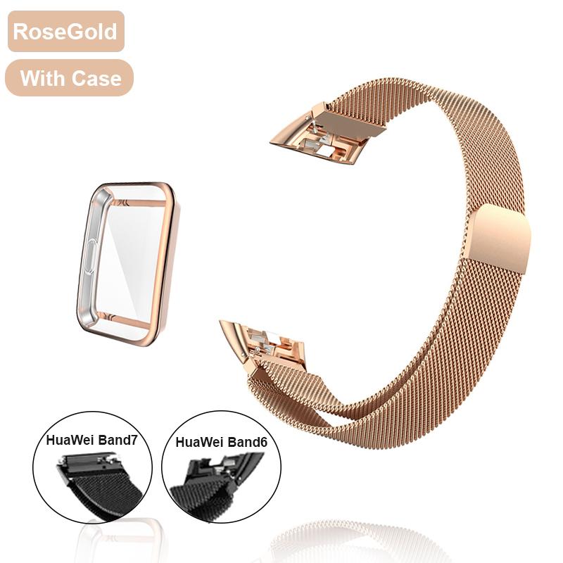 Metal Watch Strap For Huawei Band 6 7 Band Honor 6 Bracelet With TPU Case Screen Protector Soft Film Huawei Magnetic Loop Strap