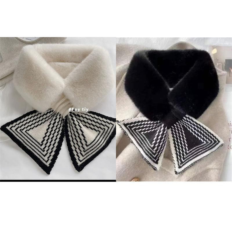 Женский осенне-зимний шарф, универсальный корейский вариант плюшевого шарфа из искусственного меха кролика выдры, в полоску, утолщенный теплый меховой воротник на шее
