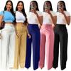 Stigende Casual Wide Leg Straight Pants Women Plain Color Bodycon Pocket Office Pants Female Loose Fit Midi Waist Trousers
