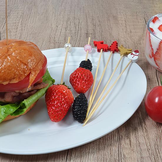 100PCS Cocktail Picks, Christmas Theme Disposable Fruit Tags, Bamboo Food Picks Toothpicks, for Fruits Desserts Cocktails Burgers