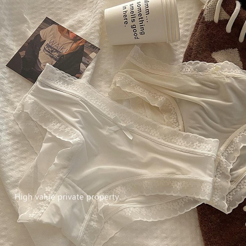 6 шт. Бесшовное женское нижнее белье Ледяной шелк Средняя посадка Дышащее Чистый хлопок Антибактериальное Кружево Треугольные трусики-маска