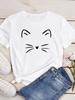 O Neck Tshirt Comfortable Cute Love Heart Cat Print  Casual Short Sleeve Top Summer Women's Clothing Cartoon Streetwear