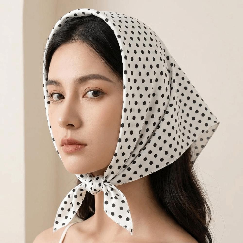 Elegent Solid Color Polka Dots Triangle Scarf Polyester Versatile Bandana Neckerchief Lightweight Head Wraps Office Style