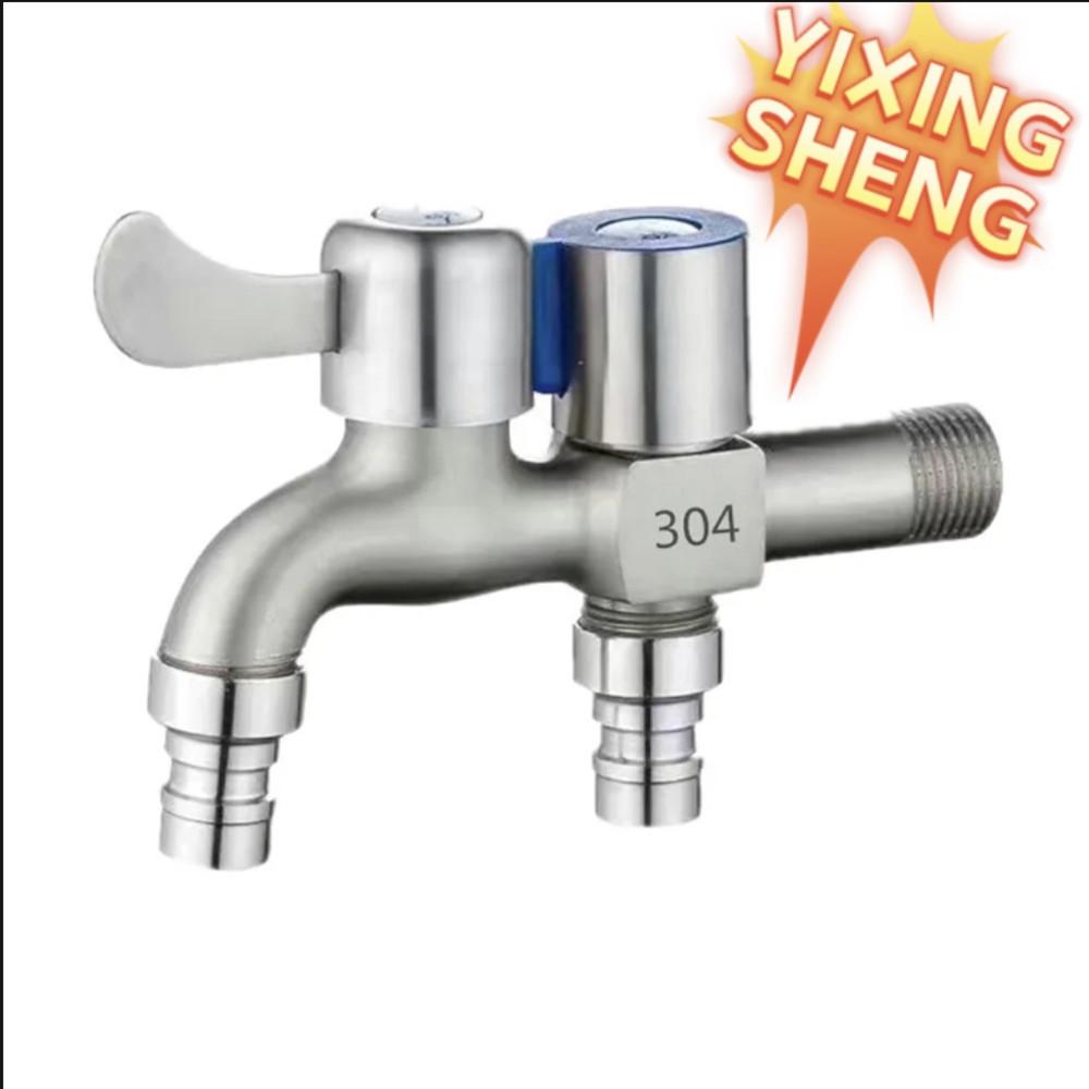 Stainless Steel Faucet Double Outlet Dual Control Water Tap One in Two Out Faucet 1/2" Bidet Faucets Bathroom Accessories